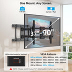 HOME VISION Full Motion Articulating TV Wall Mount for 37-90 Inch TVs up to 176 lbs, Fits 24" Wood Studs (8-24"), Heavy Duty TV Bracket & Mounts, Extendable Arm & Swivel Tilt Level, Max 600x400mm VESA