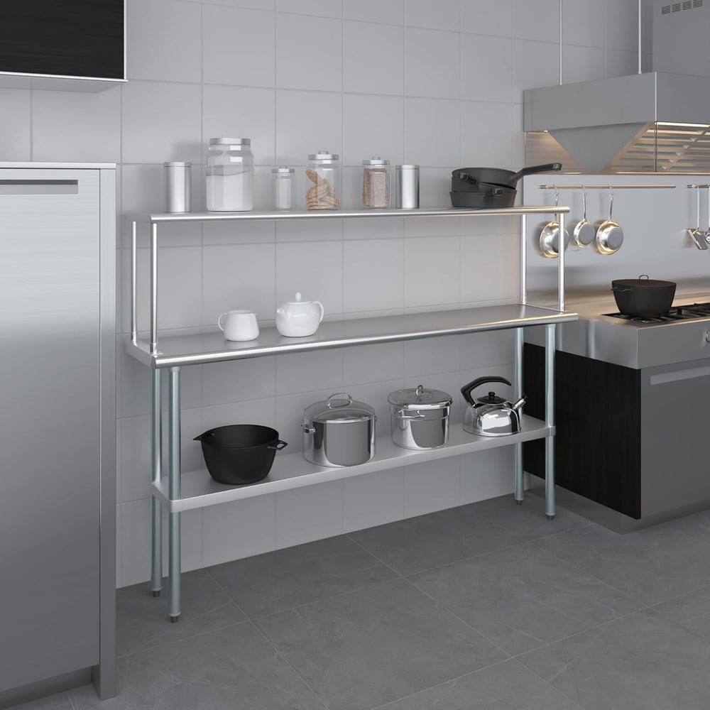 Stainless Steel Work Table with Wide Single Tier Overshelf | Metal Kitchen Pr...