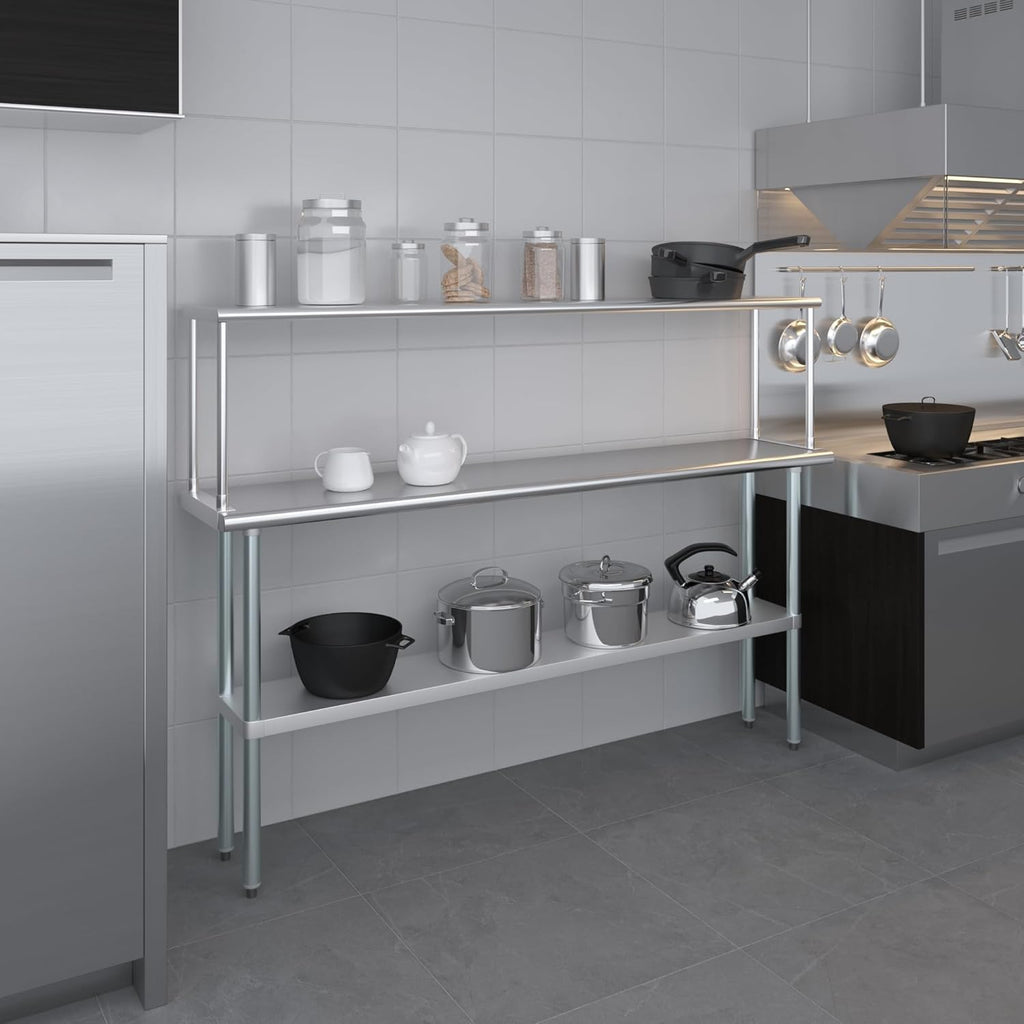 Stainless Steel Work Table with Wide Single Tier Overshelf | Metal Kitchen Prep Table & Shelving Combo (14" x 72" Work Table + 12" Overshelf)