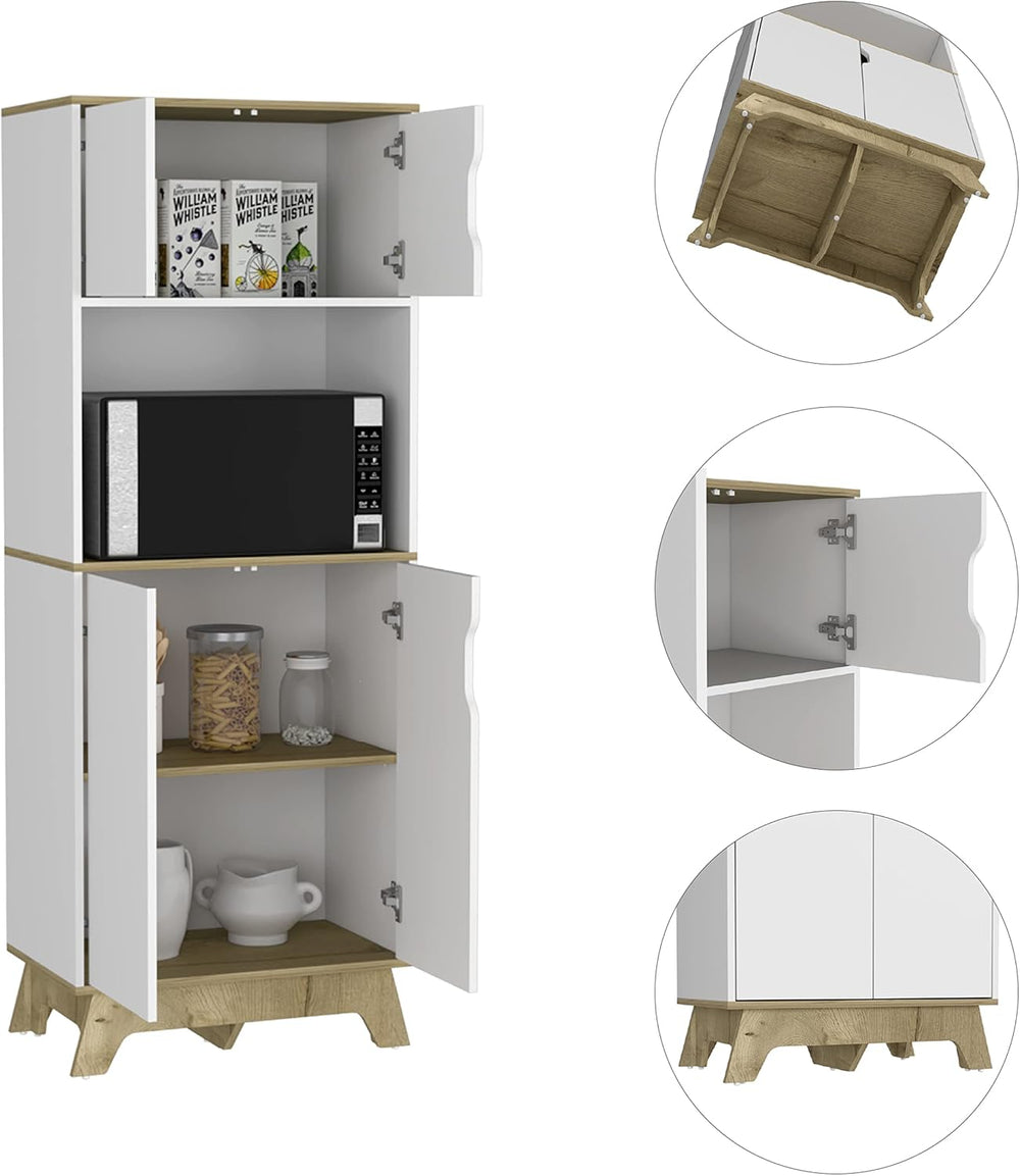 Modern Kitchen Pantry, Storage Cabinet with 4 Doors, Particle Board, for Dini...