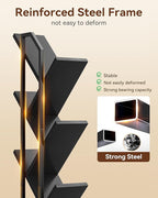 Casaottima 6-Tier Tree Bookshelf — Narrow Floor Standing Bookcase, Tall Steel & Wood Book Organizer Shelf with Cabinet, Home Decor for Living Room/Bedroom/Home Office, Black