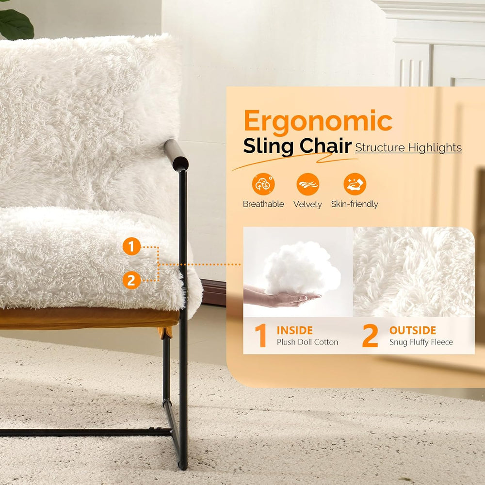 VINGLI 28" Wide Plush Upholstery Sling Modern Accent Chair with Metal Fr...