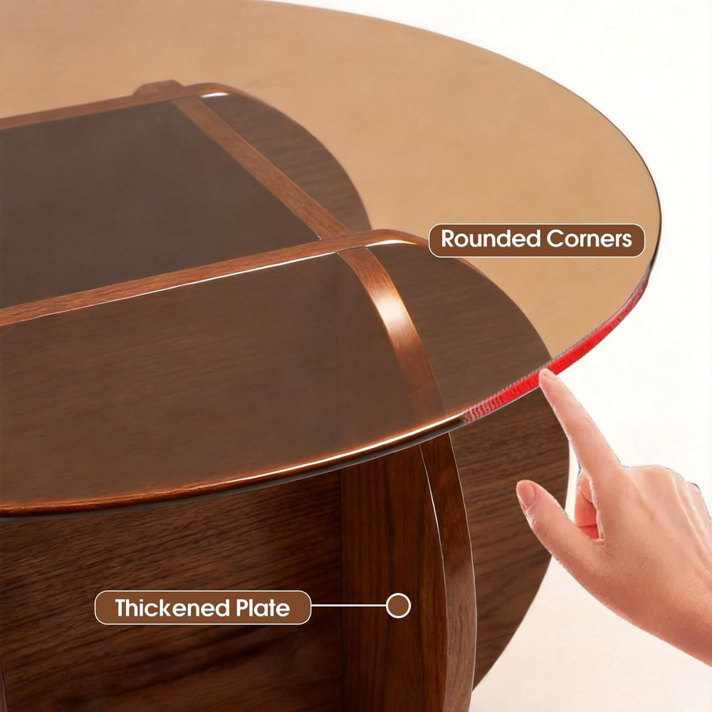 Modern Round Coffee Table with Solid Wood Legs,31.5'' Glass Coffee Ta...