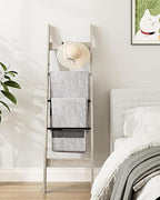 Blanket Ladder for Living Room, Decorative Quilt Rack with 4 Removable Hooks, 5-Tier Farmhouse Ladder Holder Shelf Organizer for Bedroom, Greige and Black BR02105B