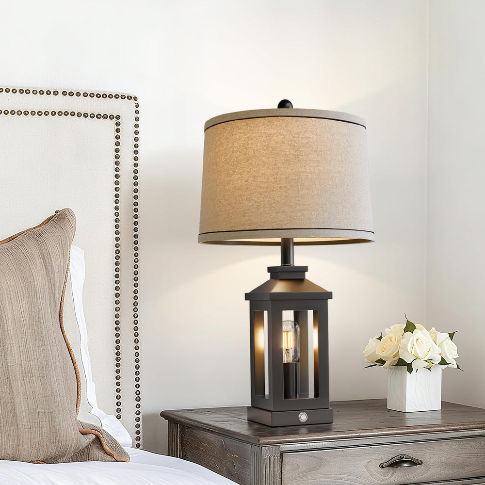 BOBOMOMO 23.75" Farmhouse Black Table Lamps Set of 2– Rustic Bedside Lam...