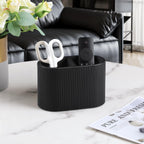 PU Leather Pen Holder for Desk, Small Remote Control Holder Pencil Cup Multifunctional Desktop Organizer Caddy for Home School Office Desk Accessories - 2 Compartments (Black Ribbed Texture)