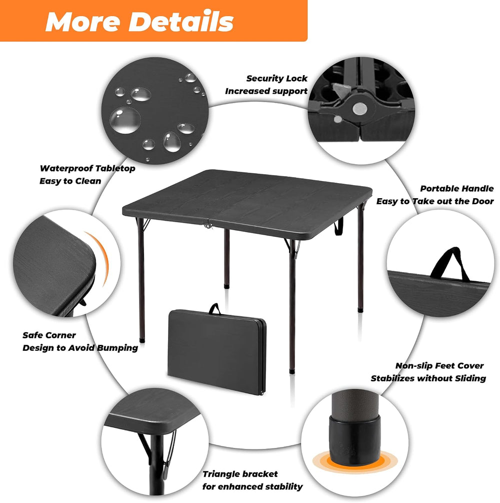 34" Folding Table, Portable Square Camping Card Table with Collapsible L...