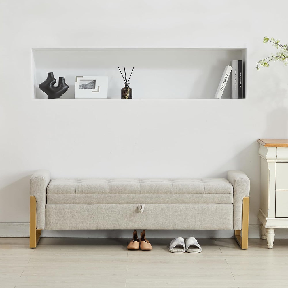 adochr 57" Storage Ottoman Bench, Upholstered End of Bed Bench, Beige | ...