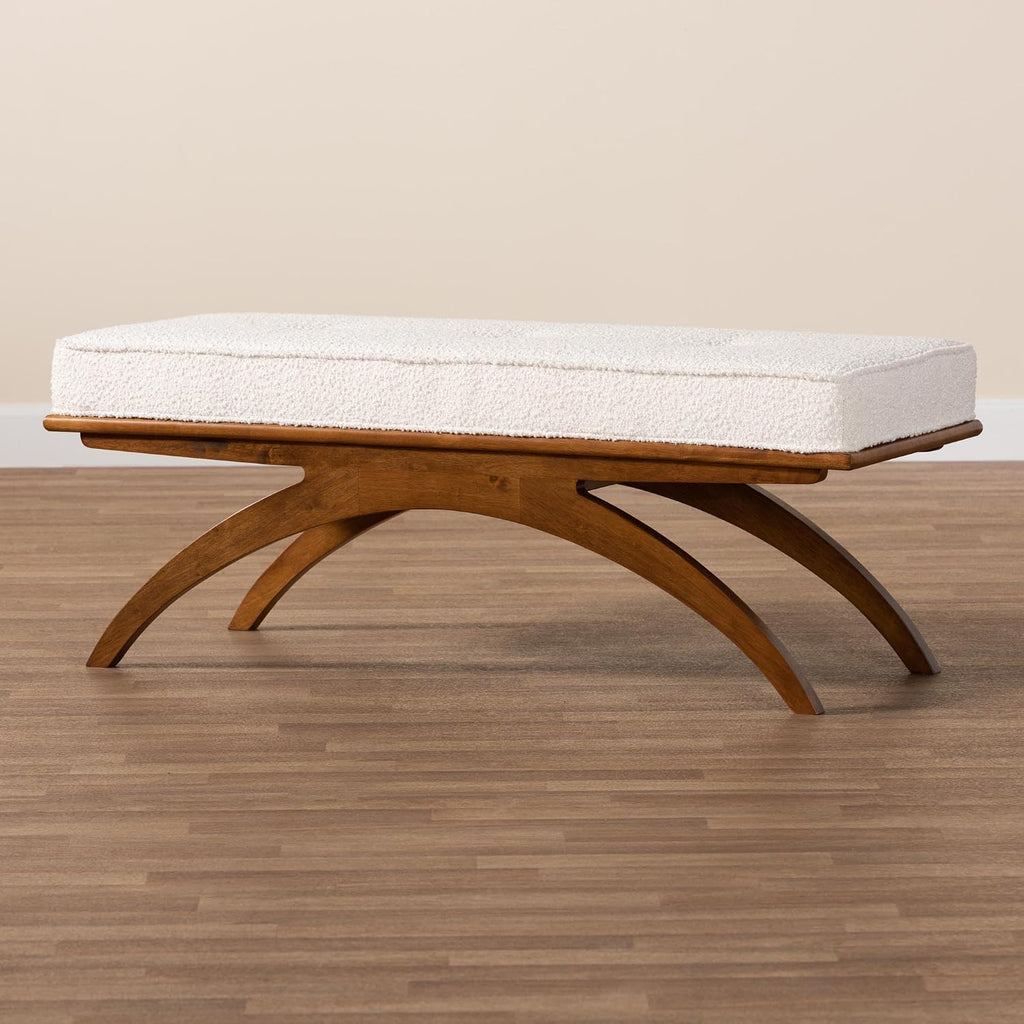 Baxton Studio Orella Japandi Cream Boucle Fabric and Walnut Brown Finished Wood Bench