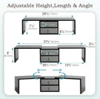 TEAMIX Dual Monitor Stand Riser with 2 Drawers-Length and Angle Adjustable 3 shelf Monitor Riser with Storage Desk Organizer Large Computer Monitor Stand for 2 Monitors/Laptop/PC,Wood Screen/TV Stand
