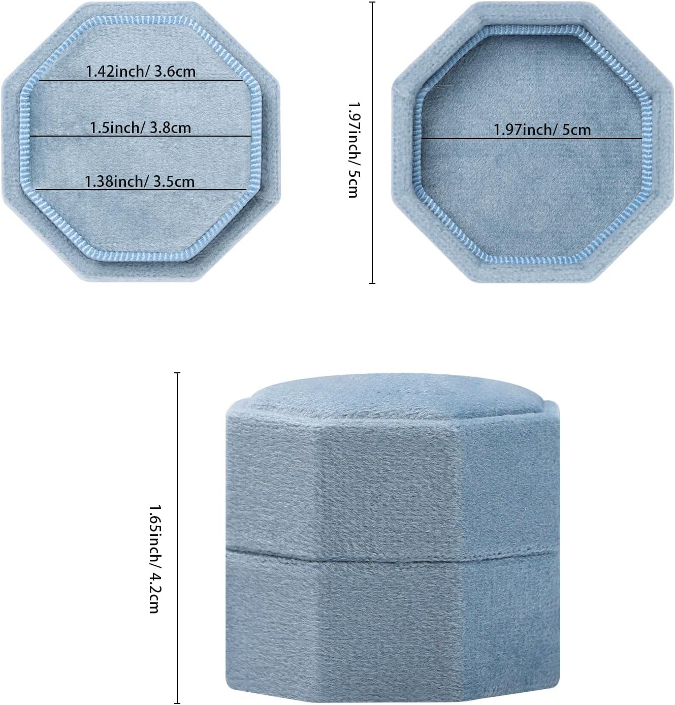 WantGor Velvet Ring Box, 3 Slots Jewelry Ring Gift Box Vintage Ring Holder | Ring Display Case for Wedding Ceremony Proposal Engagement (Ocean Blue)