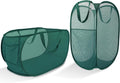 Upgraded Extra Large Mesh Pop Up Laundry Hamper 2 Pack, 100L Foldable Laundry Baskets, Dirty Clothes Hamper with Handles, Collapsible Hampers for Laundry Travel, Dorm or Home. Green
