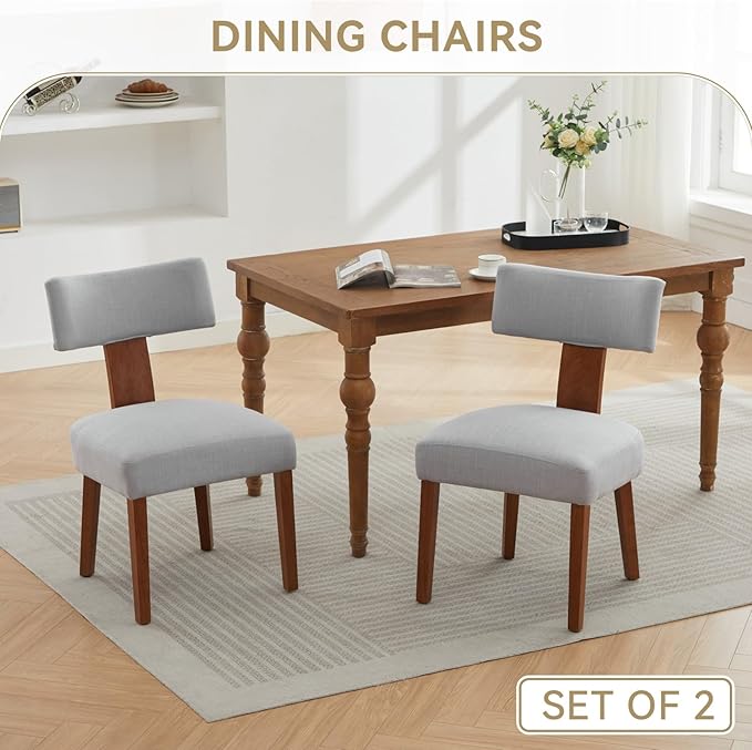 Dining Chairs Set of 2 Upholstered Dining Chairs, Gray Fabric Kitchen Chairs with Solid Wood Legs, Ergonomic Modern Accent Chairs for Dining Room, Living Room, or Office (Grey, Set of 2)