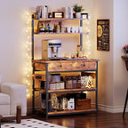 Mexin Bakers Rack with Power Outlets, 5-Tier Microwave Oven Stand with 2 Drawers, Kitchen Stand Coffee Bar Table with Storage, Heavy Duty Kitchen Shelves(Brown)