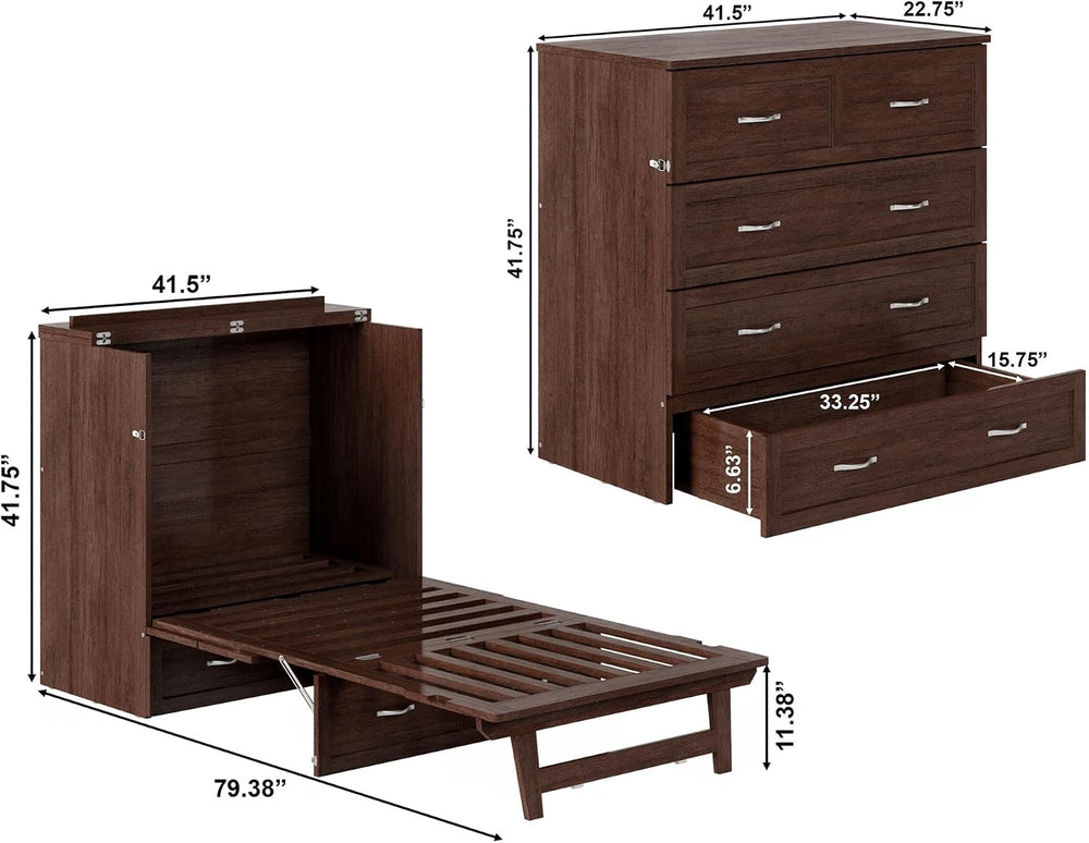 AFI, Northfield Murphy Bed Chest Twin XL with 6" Mattress, Burnt Amber