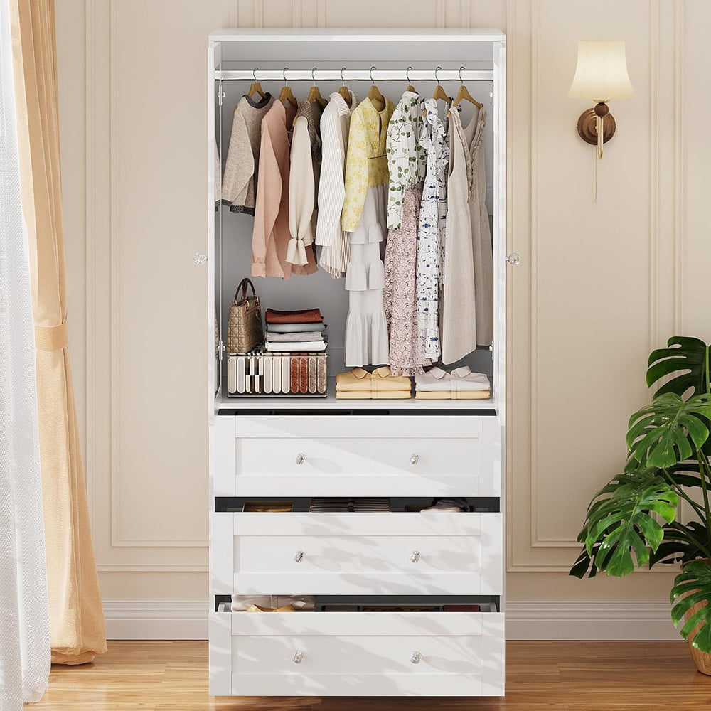 VOWNER 71" Tall Armoire Wardrobe Closet with Drawers and Mirror