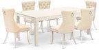East West Furniture LGDA7-LWH-32 7 Piece Dinette Set Contains a Rectangle Dining Table with Butterfly Leaf and 6 Polyester Fabric Upholstered Chairs, 42x84 Inch, linen white