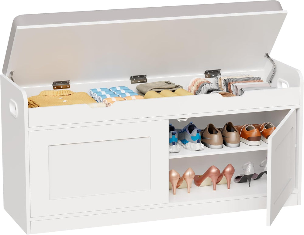 2-Tier Storage Bench, 39.4" Wide Shoe Bench with Lift-Up Top, Shoe Stora...