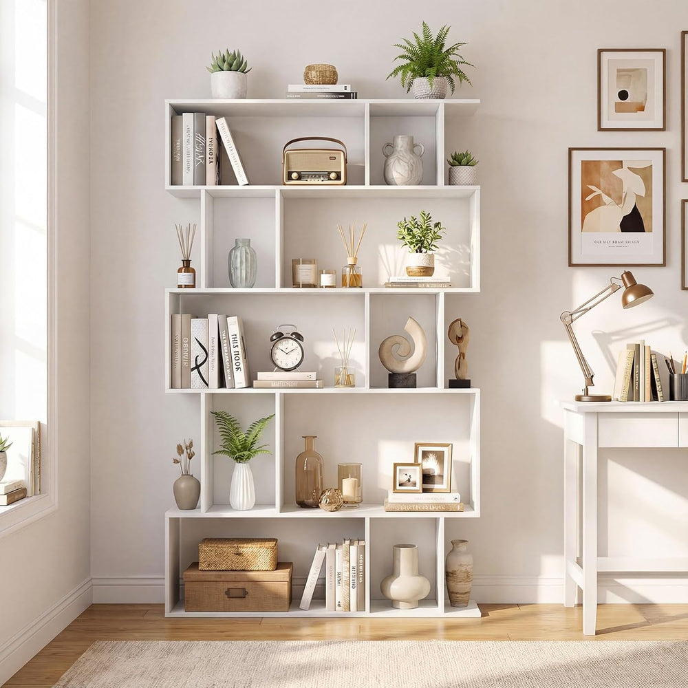 Giantex 5-Tier Bookshelf, 10-Cube White Geometric Bookcase with 5 Closed-Back...