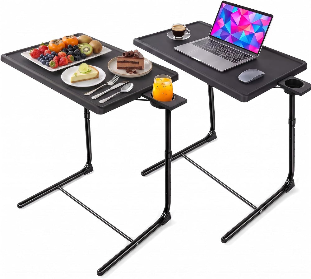 HUANUO TV Trays Set of 2, TV Tray with 6 Height & 3 Tilt Adjustments, Bla...