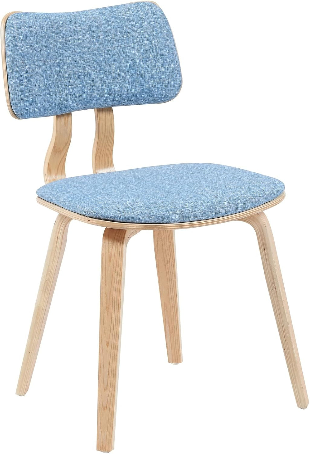 Armen Living Jaguar Mid-Century Dining Chair with Light Blue Fabric Upholster...
