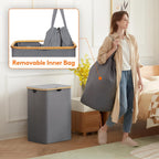 Lifewit 150L Laundry Basket with Lid, Clothes Hampers for Laundry with Bamboo Handles and 2 Removable Bags, Large Foldable Laundry Hamper for Bedroom, Bathroom, Dorm, Grey