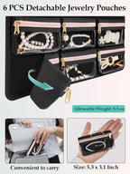 MATEIN Hanging Jewelry Organizer with Removable Travel Jewelry Pouch, Tangle Free Necklace Hanger Wall Mount with Metal Hook, Large Earring Storage Holder for Bracelet Ring Display, Gifts for Her