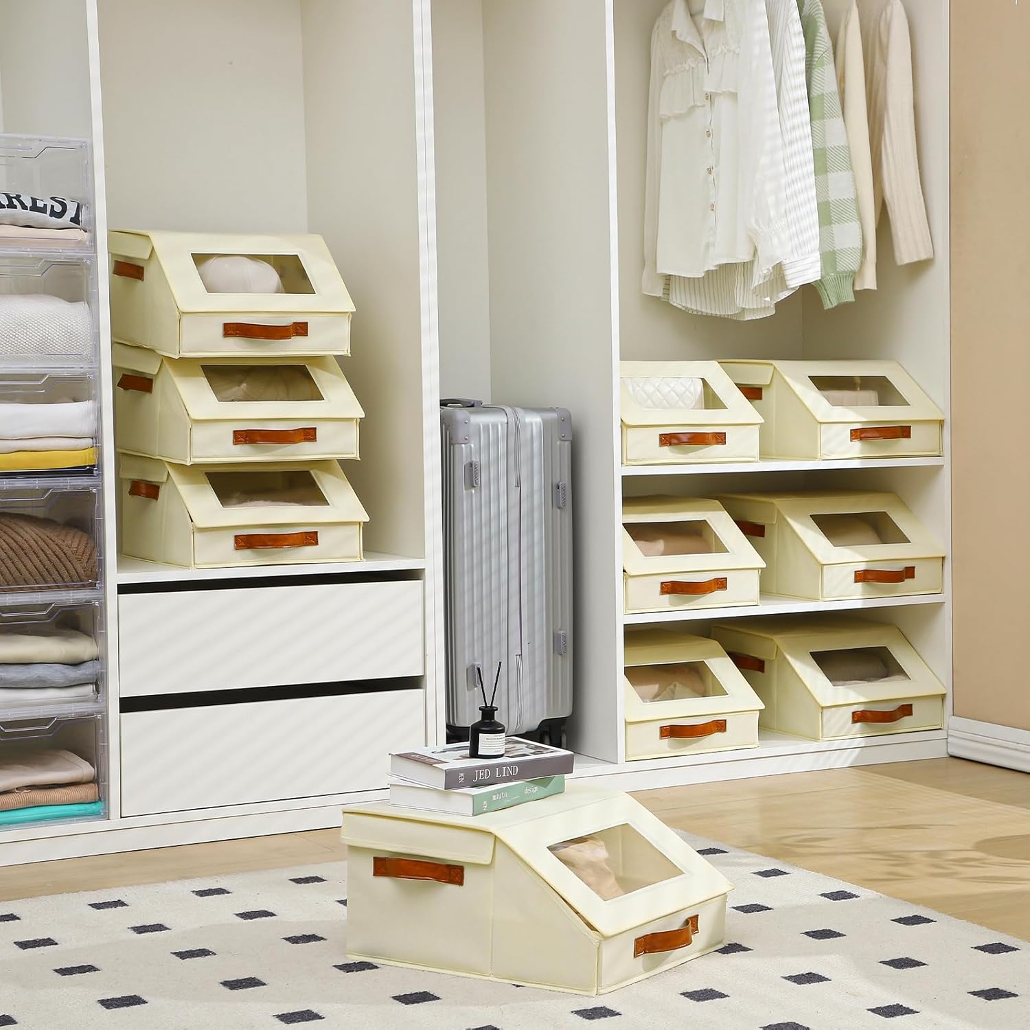 Closet Organizers and Storage, Stackable Closet Drawers, Fabric Storage Bins, Foldable Linen Organizer for Underwear, Clothes, Hat Storage,Wardrobe Space-Saving