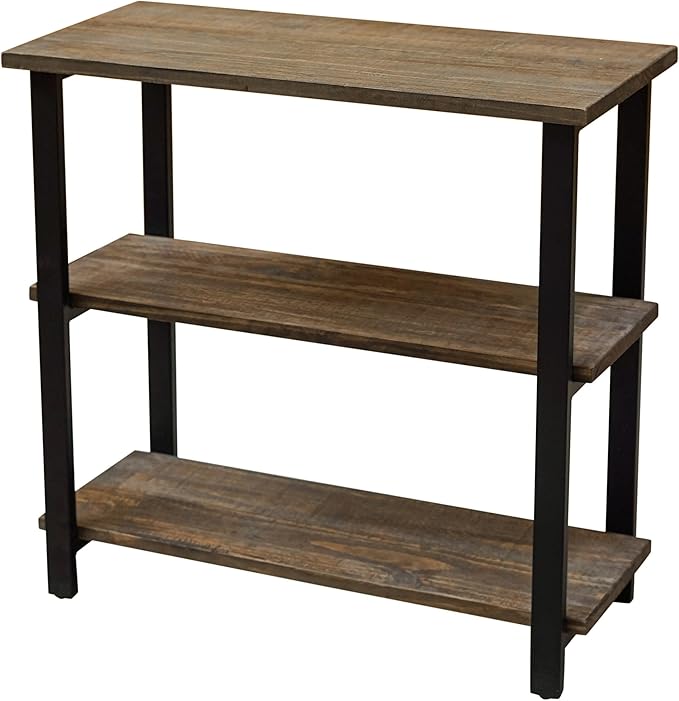 Pomona 3-Tier Bookcase with 2 Lower Shelves – 30" Tall Rustic Industrial Under-Window Bookshelf with Solid Wood and Metal Frame for Living Room, Bedroom, or Home Office by Alaterre Furniture