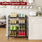 IBUYKE Kitchen Fruit Vegetable Storage Cart,Utility Cart,Black,TLJ025B | 25.2" W Metal Rolling Snack Cart with 8 Removable Basket,Pantry Cart with Wheels for Veggie Onion Potato Bin