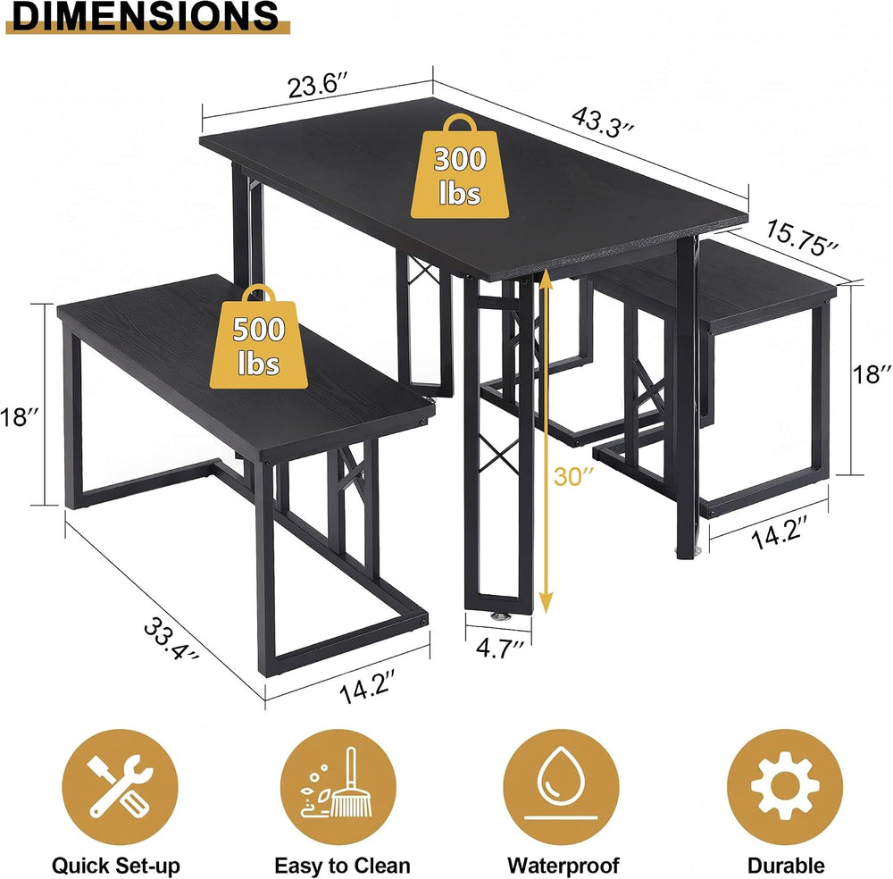VECELO 43.3" Dining Table Set for 4, Space-Saving Kitchen Table with 1 B...
