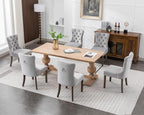 KCC Velvet Dining Chairs Set of 6, Upholstered High-end Tufted Dining Room Chair with Nailhead Back Ring Pull Trim Solid Wood Legs, Nikki Collection Modern Style for Kitchen, Light Grey