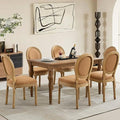 Linen Upholstered Dining Chairs Set of 6 French Country Oval Fabric Back Kitchen Side Chair with Wood Legs for Dining Room, Kitchen, Restaurant(Tan-Fabric)