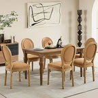 Linen Upholstered Dining Chairs Set of 6 French Country Oval Fabric Back Kitchen Side Chair with Wood Legs for Dining Room, Kitchen, Restaurant(Tan-Fabric)