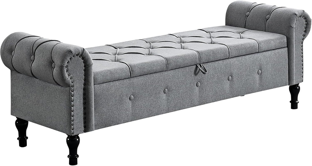 Storage Bench 67" Linen End of Bed Benches Grey | King Size Storage Benc...