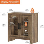 WAMPAT Farmhouse TV Stand for TVs up to 50”, Rustic Wood Entertainment Center with Adjustable Shelf, Glass Doors & Storage, Media Console Cabinet for Living-Room, Bedroom, Brown