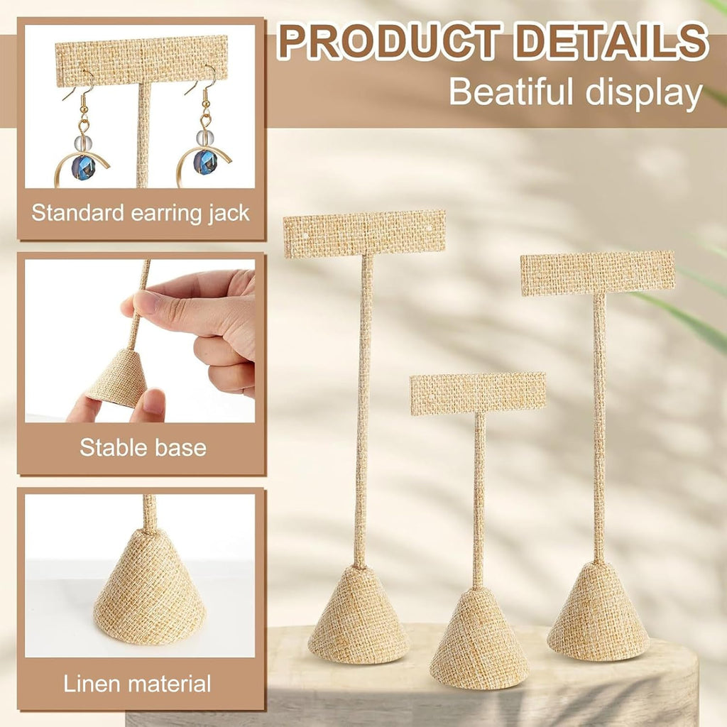 Marsui 12 Pcs Earring Display Set Earring T Bar Display Earring Holders with 3 Heights Earrings Display Stand for Jewelry(Linen Color)