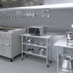 AmGood Stainless Steel Work Table with 2 Shelves and Casters | Metal Utility Table On Wheels (Stainless Steel Work Table with 2 Shelves + Casters, 48" Long x 18" Deep)