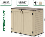 30 Cu.Ft Outdoor Storage Shed, Multi-Purpose Weather-Resistant Utility Shed for Garbage Cans, Lawn Mower, Garden Tools, Waterproof Resin Horizontal Cabinet with Pad-Lockable Doors (Khaki)