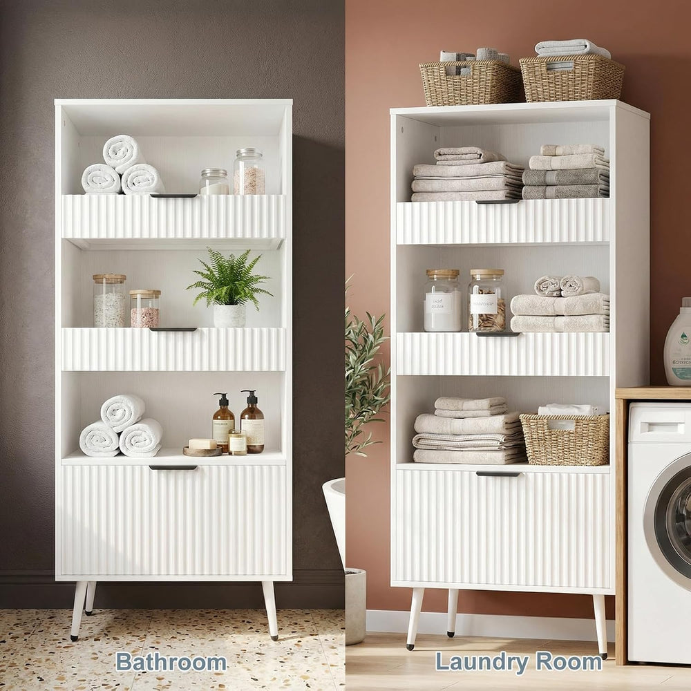 51" Tall Modern White Storage Cabinet, Freestanding Kitchen Pantry Cabin...