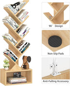 9 Tier Tree Bookshelf,Christmas Green Bookcase for Narrow Space, Storage Organizer Floor Standing Bookshelves for Books, Tall Book Case for Home Office, Living Room, Bedroom