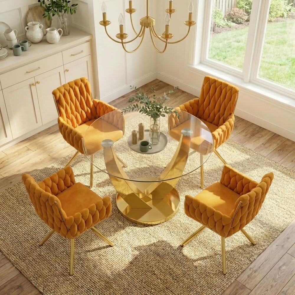 38.9" Round Glass Dining Table for 2-4, Modern Dining Room Table with Te...