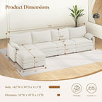 Vesgantti 142" Cloud Couch Sectional Modular Sofa, Comfy Sectional Couch with Ottoman Deep Seat Chenille L Shaped Sofa, Modular Couches for Living Room, Bedroom and Apartment, Snow White