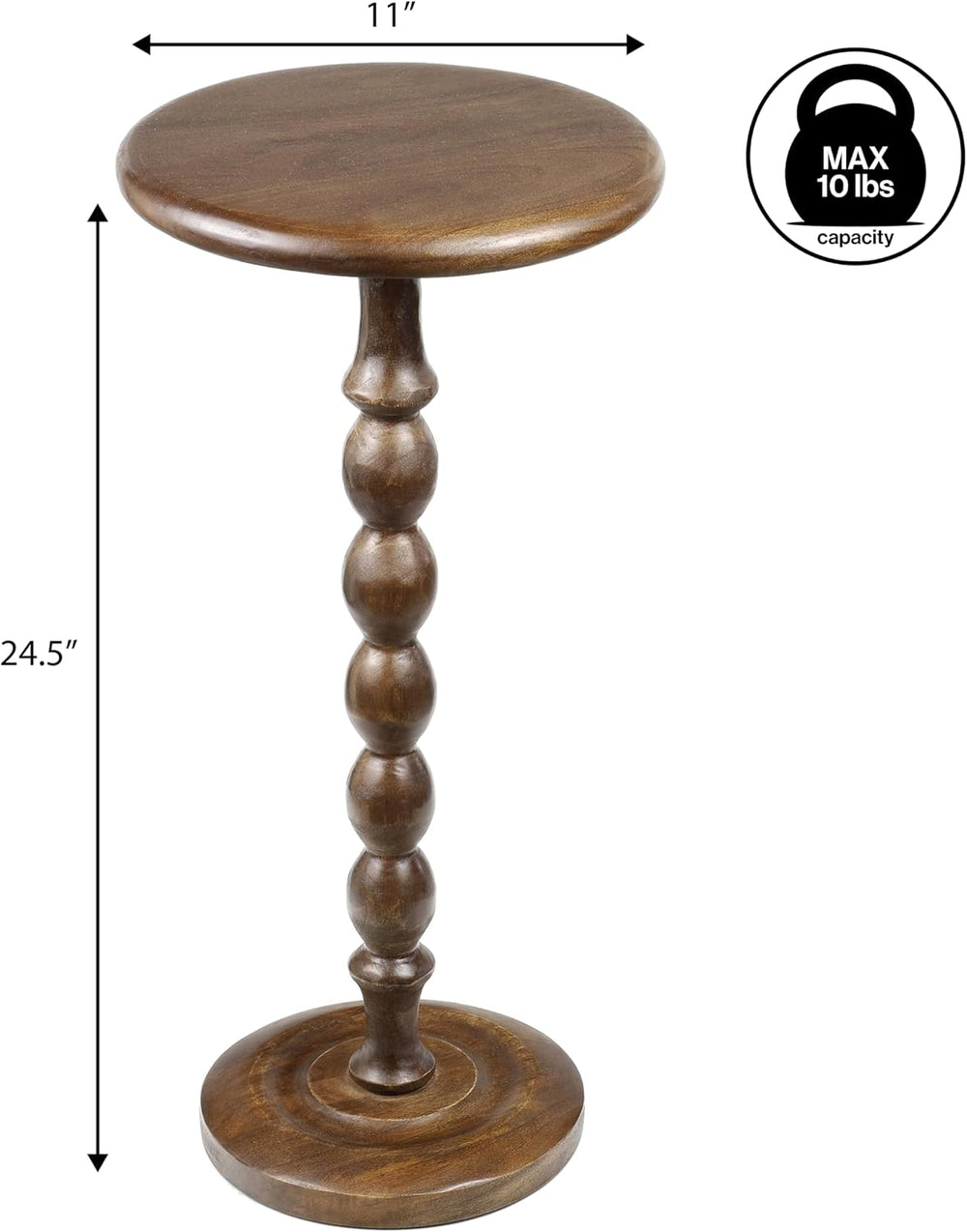 JONATHAN Y Augustus Solid Mango Wood Drink Table, 24.5" Tall Small Round...