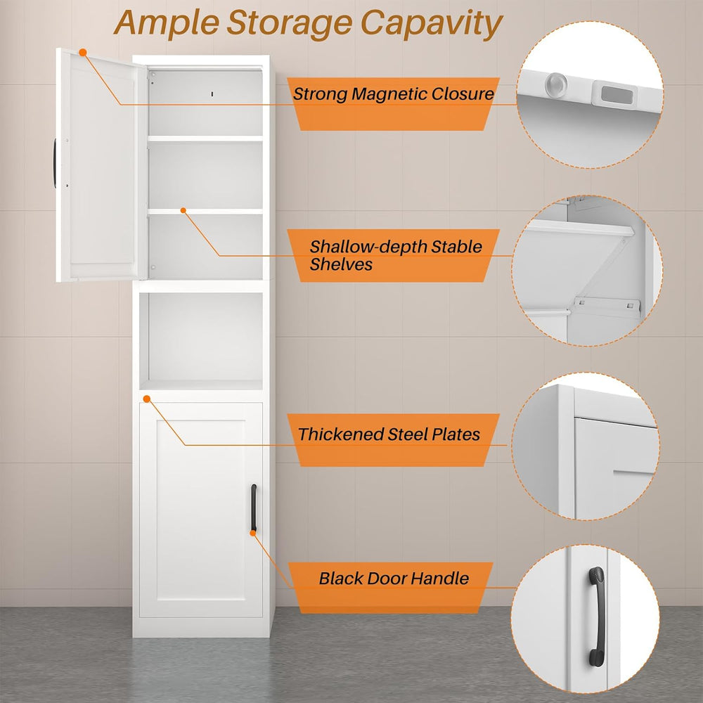 67" Tall Narrow Bathroom Storage Cabinet, Slim Metal Cabinet with Doors ...