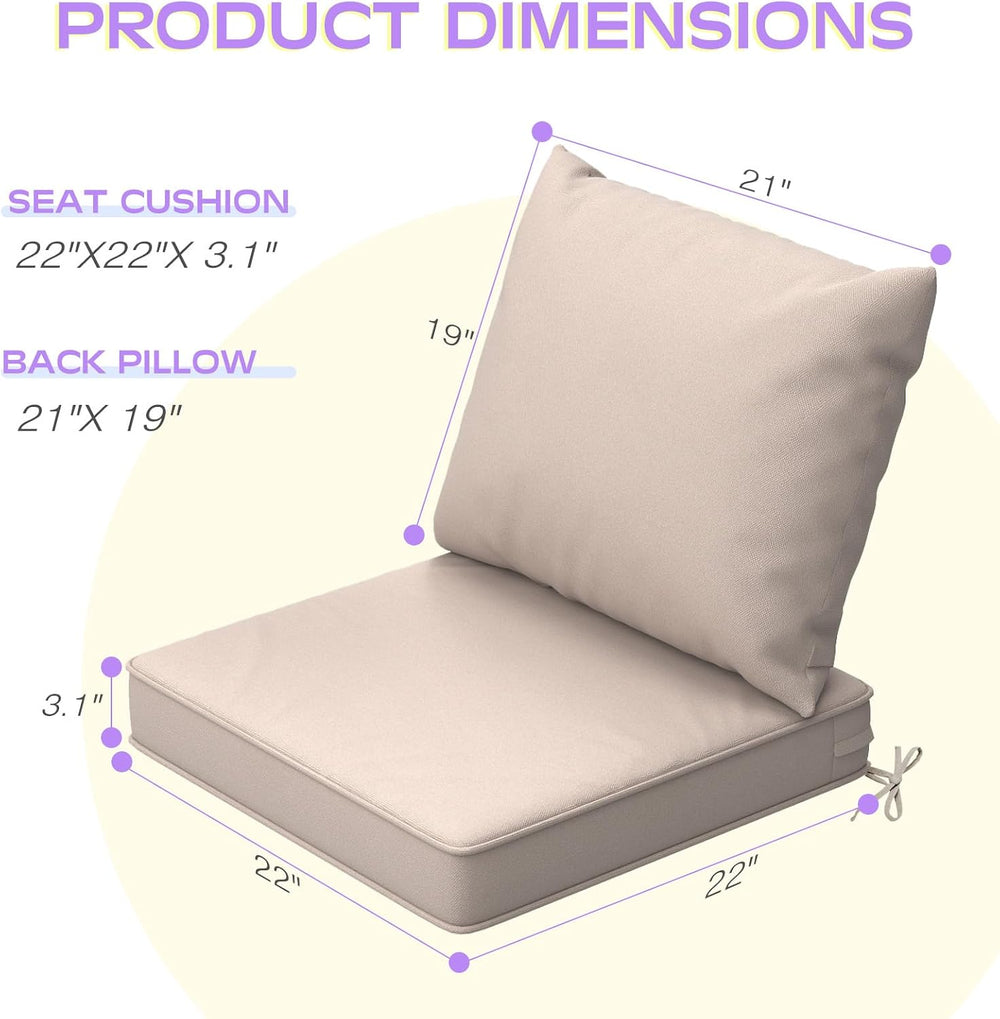 Outdoor Chair Cushions Set of 4, 22 x 22 Inch Patio Furniture Cushions with S...