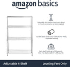 Amazon Basics 4-Shelf Adjustable Heavy Duty Steel Wire Rack Storage Shelving Organizer for Kitchen, Garage, 36" L x 14" W x 54" H, Chrome Silver