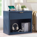 LEYAOYAO 31" Wide Fluted Nightstand with Charging Station, Oversized Extra Large 1 Drawer Night Stand with Golden Handle, Blue Wood Bedside Table Tall End Tables,for Bedroom, Living Room, Hallway