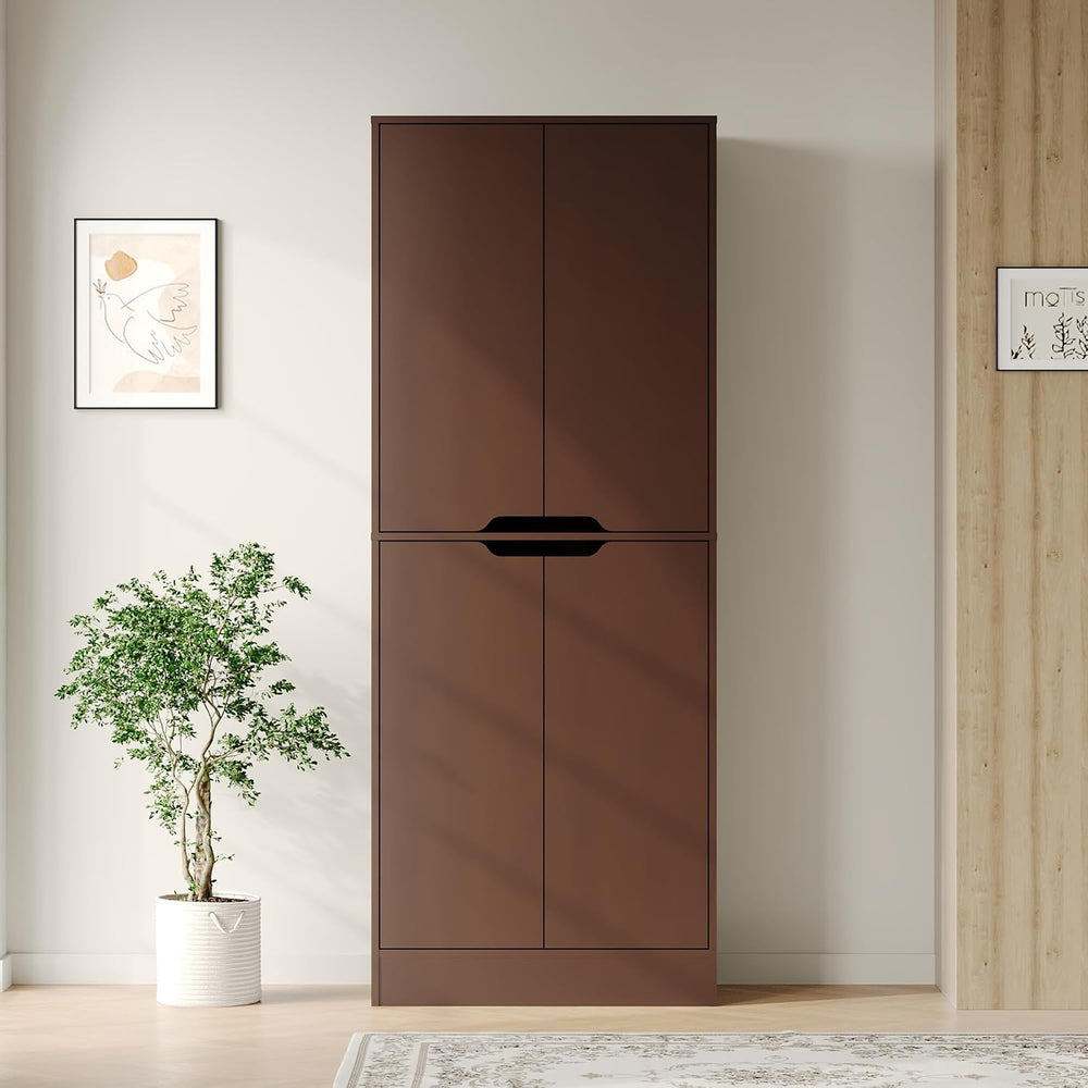 Housoul 71" Tall Kitchen Pantry Cabinet with 4 Doors, Walnut | Pantry St...