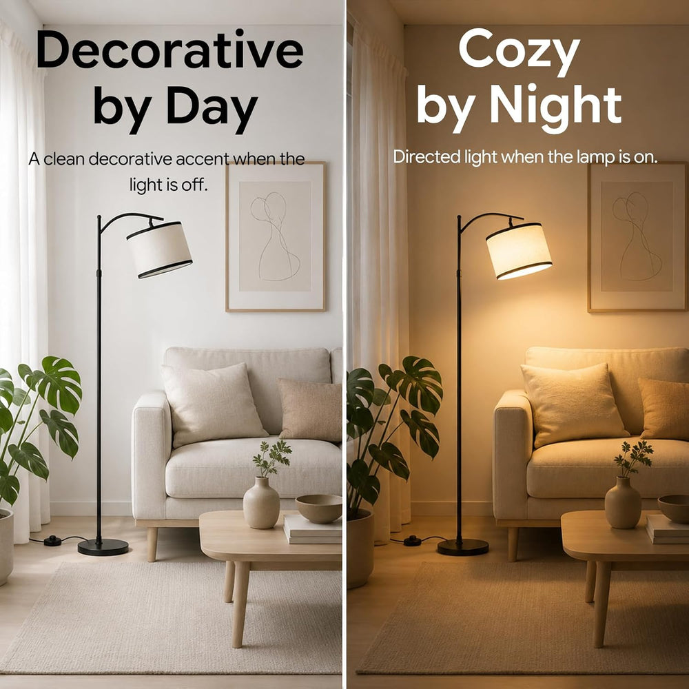 BySea Dimmable Arc Floor Lamp, Adjustable Over Couch Lamp, Remote Control